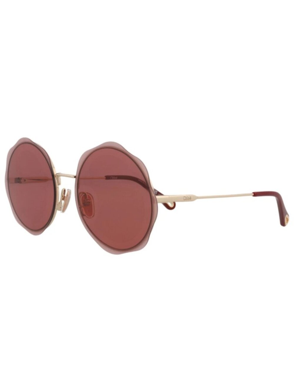 New Chloé Women's Sunglasses Round Oval Metal Frame Gold Gold Red